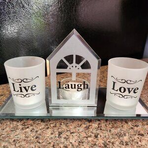 Live, Laugh, Love Glass & Mirror Candle Votive Set Home Decor